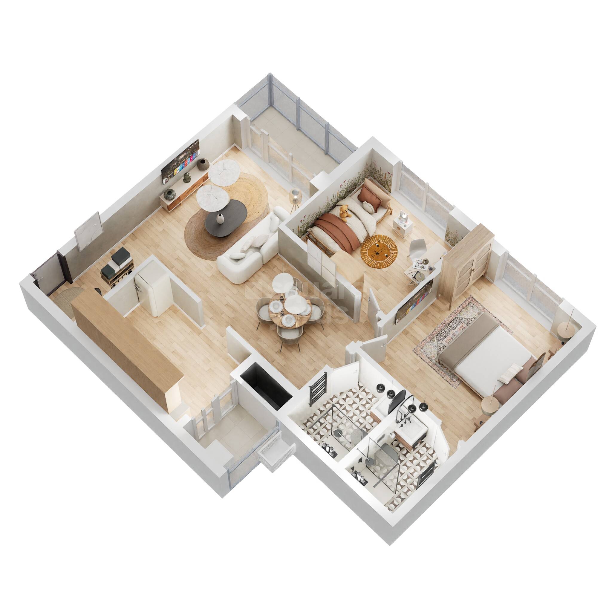 Floor plan of 2 BHK Apartment - 758 sq. ft. in Kolte Patil Raaga Phase II, Bangalore
