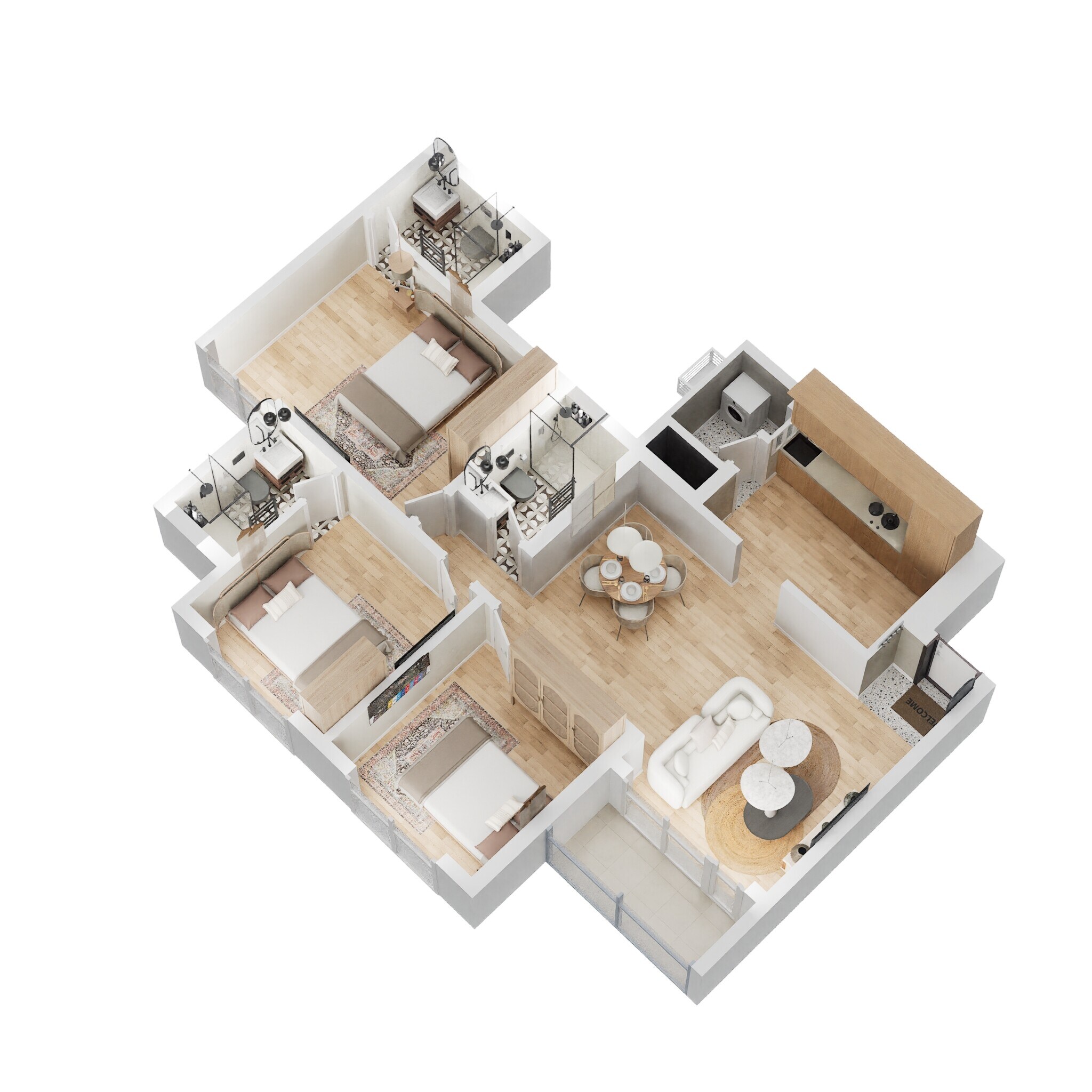 Floor plan of 3 BHK Apartment - 901 sq. ft. in Kolte Patil Raaga Phase II, Bangalore