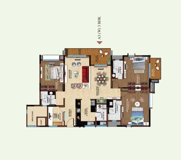 Floor plan of 3 BHK 2727 Sq. Ft. Apartment in Koncept Ambience Downtown, Bangalore