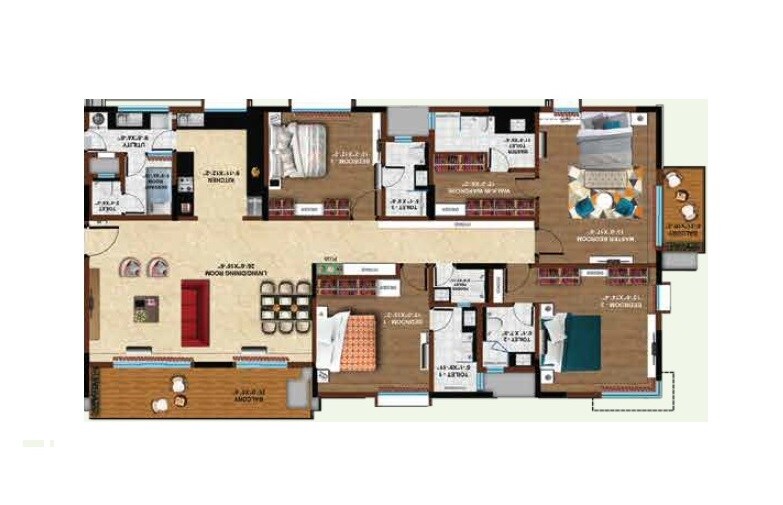 Floor plan of 4 BHK 3131 Sq. Ft. Apartment in Koncept Ambience Downtown, Bangalore