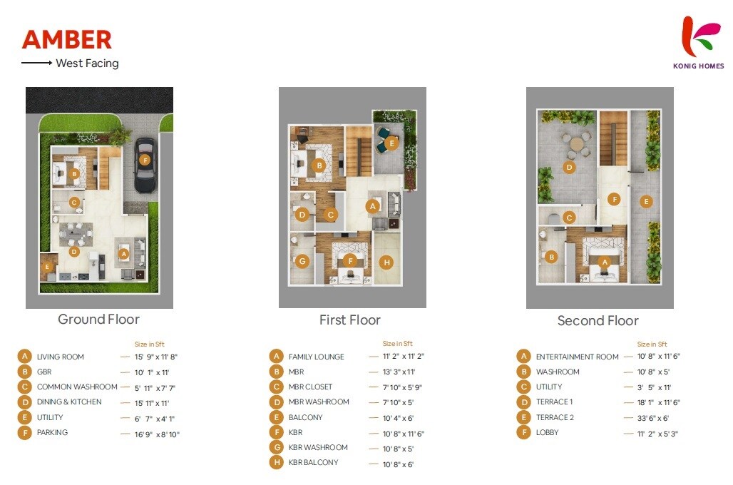 Floor plan of 4 BHK 2400 Sq. Ft. Villa in Konig Orange County, Bangalore