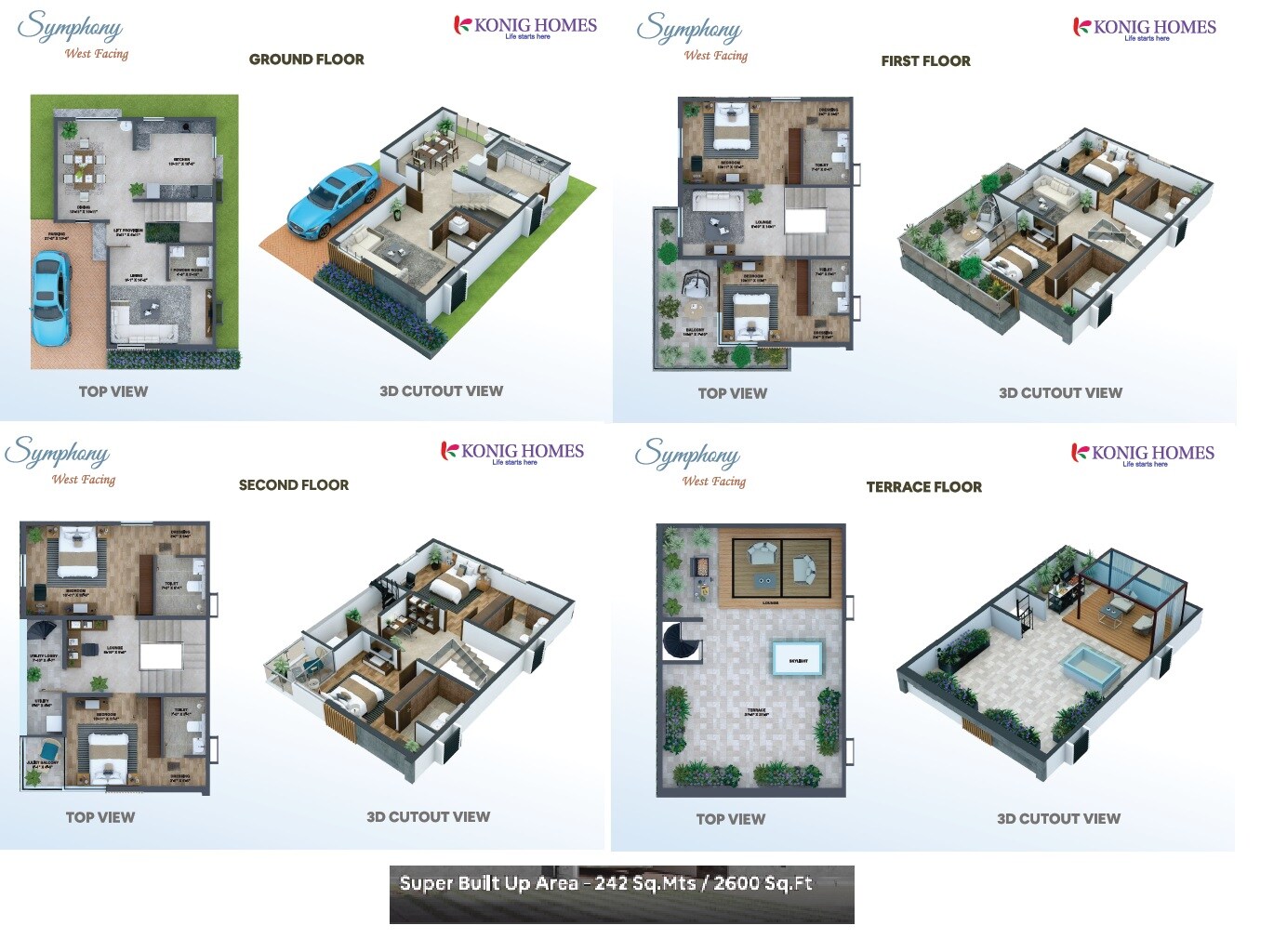 Floor plan of 4 BHK 2600 Sq. Ft. Villa in Konig Pearl County, Bangalore