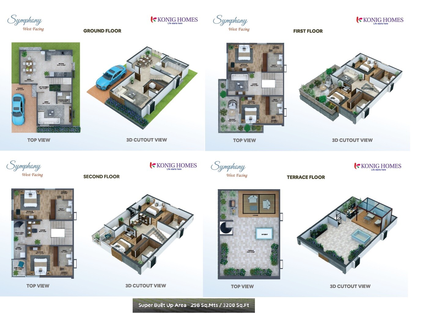 Floor plan of 4 BHK 3200 Sq. Ft. Villa in Konig Pearl County, Bangalore