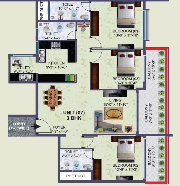 Floor plan of 3 BHK 1695 Sq. Ft. Apartment in Krish Eirianwen, Bangalore