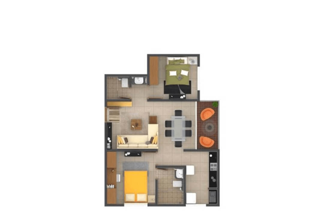 Floor plan of 2 BHK 1042 Sq. Ft. Apartment in Krishna Goldfields, Bangalore