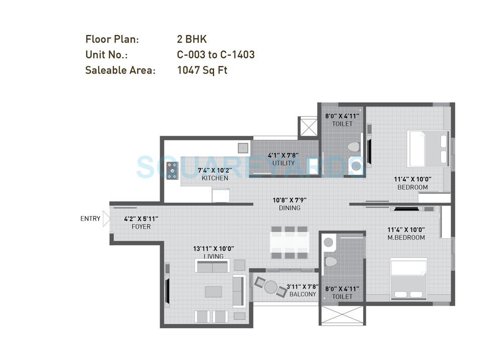 Floor plan of 2 BHK 1100 Sq. Ft. Apartment in Krishna Mystiq, Bangalore