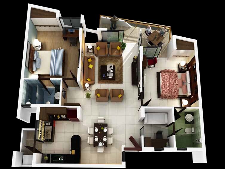 Floor plan of 2 BHK 1407 Sq. Ft. Apartment in Krishna Shelton, Bangalore