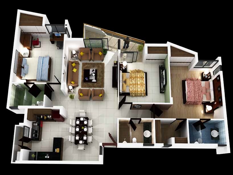 Floor plan of 3 BHK 1755 Sq. Ft. Apartment in Krishna Shelton, Bangalore