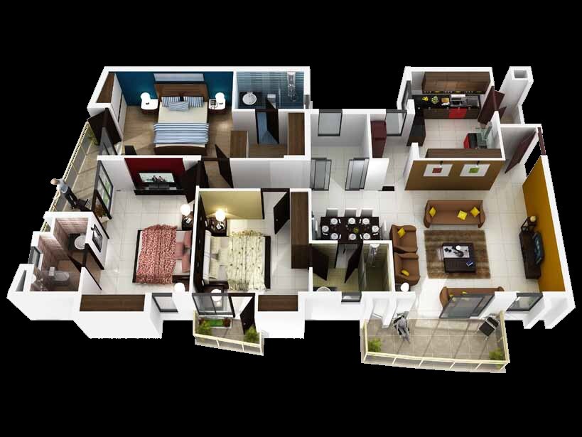 Floor plan of 3 BHK 1897 Sq. Ft. Apartment in Krishna Shelton, Bangalore