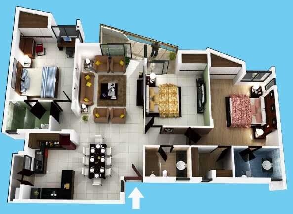 Floor plan of 3 BHK 2079 Sq. Ft. Apartment in Krishna Shelton, Bangalore