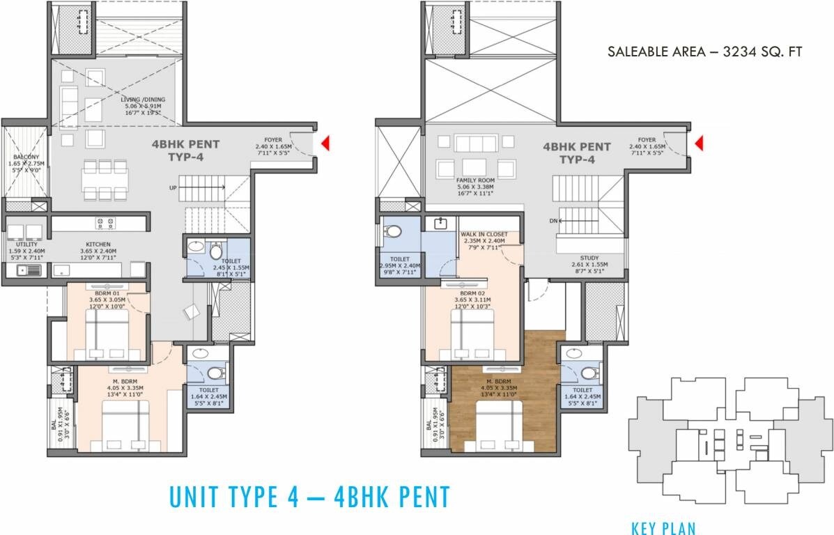 Floor plan of 4 BHK 3234 Sq. Ft. Apartment in Krishvi BVL Statura, Bangalore