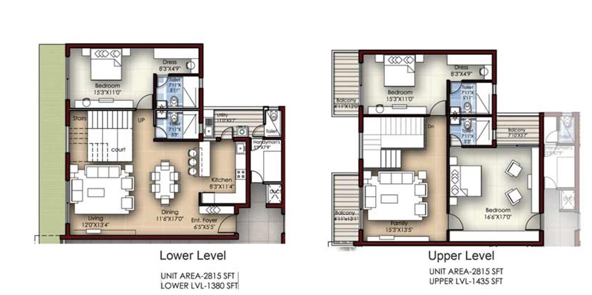 Floor plan of 2 BHK 2815 Sq. Ft. Apartment in Krishvi Dhavala, Bangalore