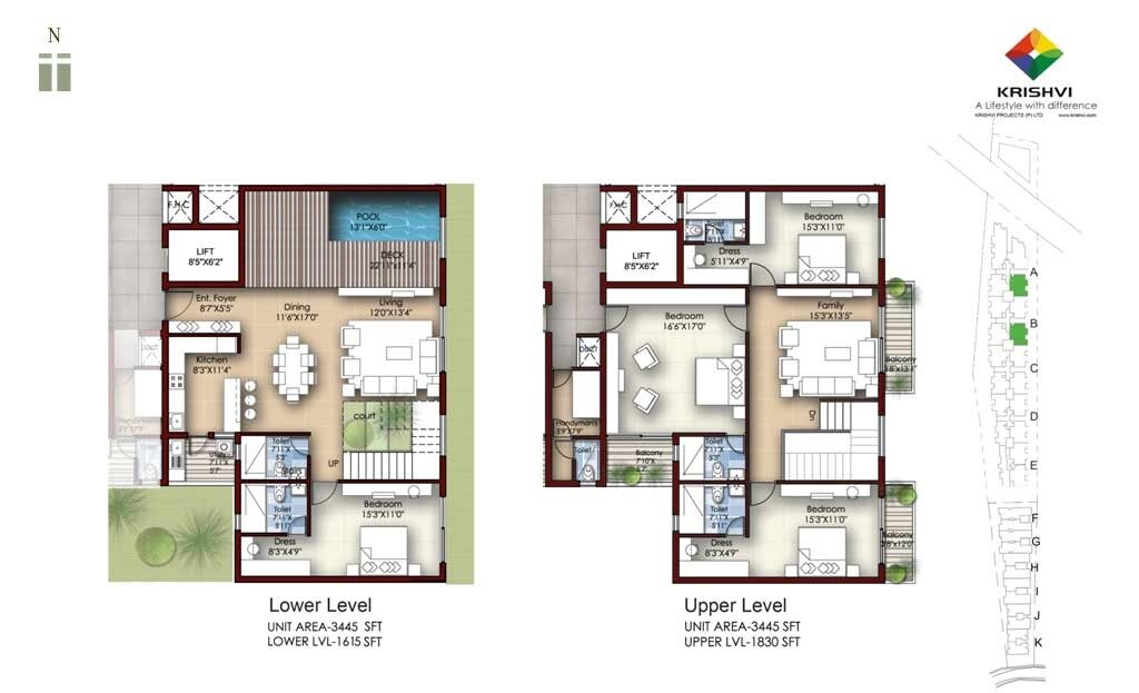 Floor plan of 4 BHK 3445 Sq. Ft. Apartment in Krishvi Dhavala, Bangalore