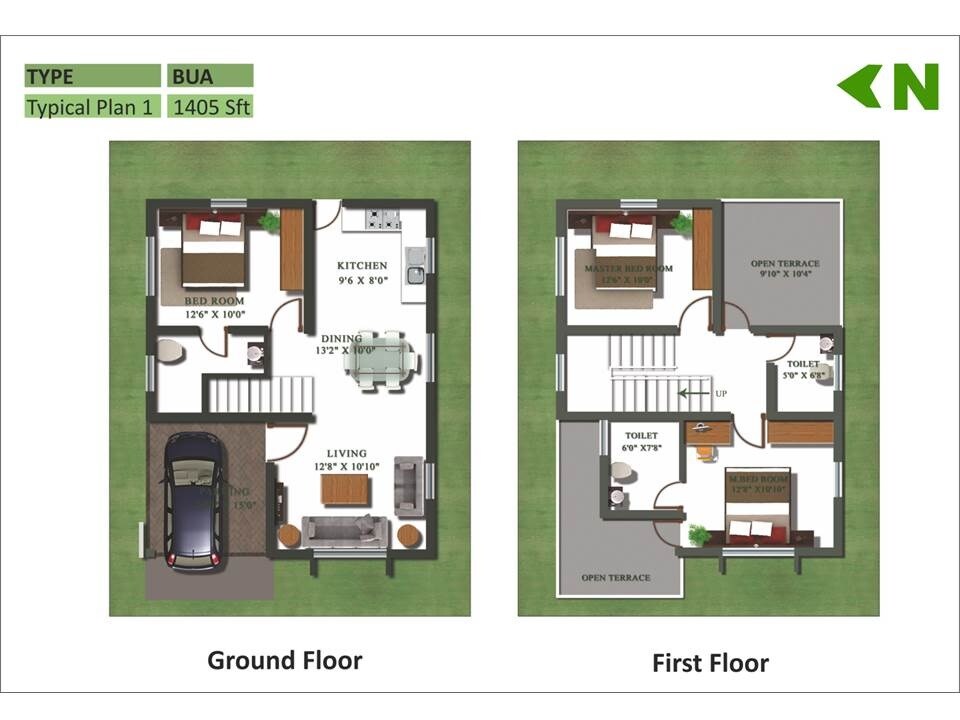 Floor plan of 3 BHK Apartment - 1405 sq. ft. in Kristal Chrysolite, Bangalore