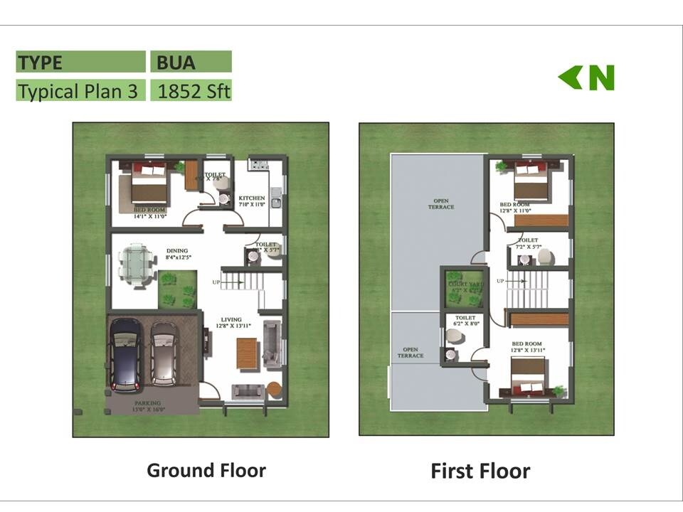 Floor plan of 3 BHK Apartment - 1852 sq. ft. in Kristal Chrysolite, Bangalore