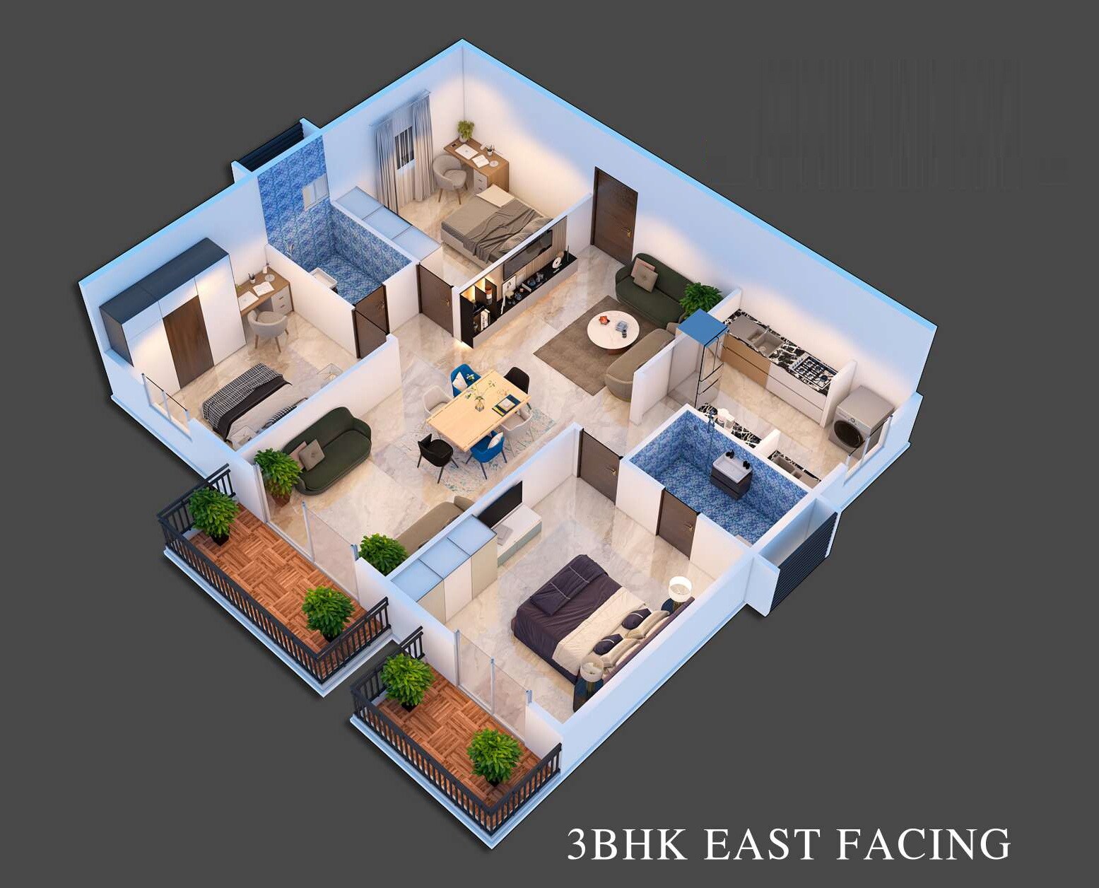 Floor plan of 3 BHK 1466 Sq. Ft. Apartment in Kriti Aakruthi Nest, Bangalore