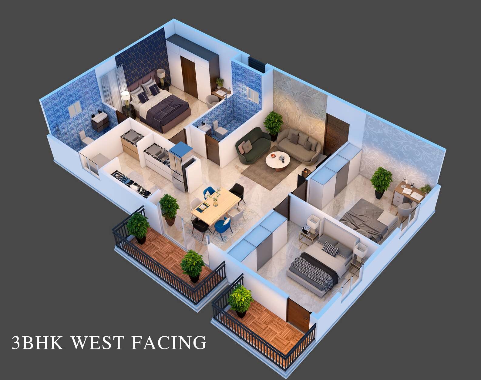 Floor plan of 3 BHK 1538 Sq. Ft. Apartment in Kriti Aakruthi Nest, Bangalore