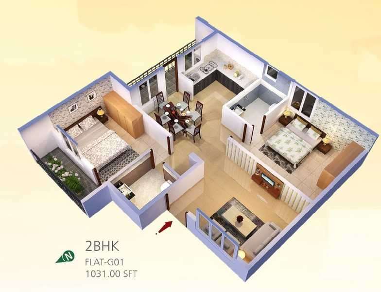 2 BHK 1031 Sq. Ft. Apartment in Kruthi Seven Hills Residency