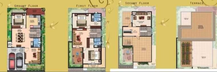 Floor plan of 3 BHK 2080 Sq. Ft. Villa in KSR Basil Row Houses, Bangalore