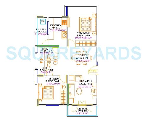 Floor plan of 2 BHK 1035 Sq. Ft. Apartment in KSR Cordelia, Bangalore