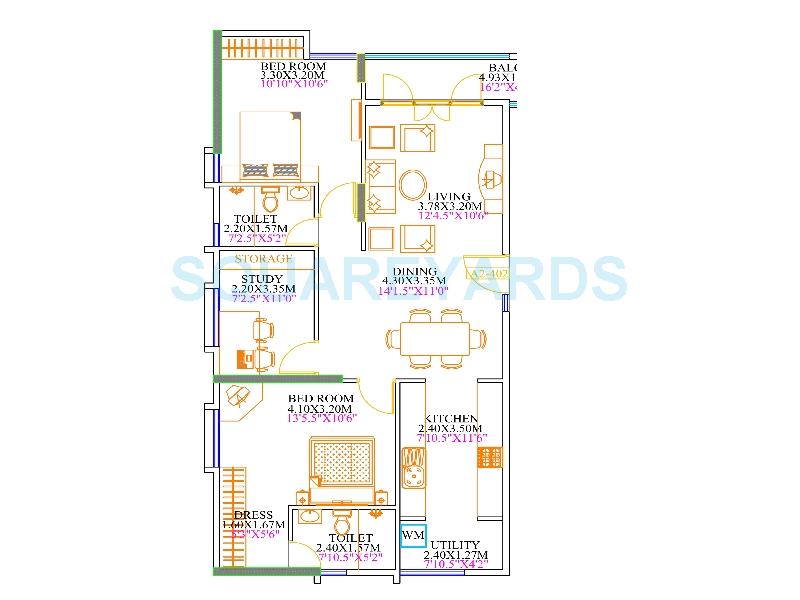 Floor plan of 2 BHK 1146 Sq. Ft. Apartment in KSR Cordelia, Bangalore