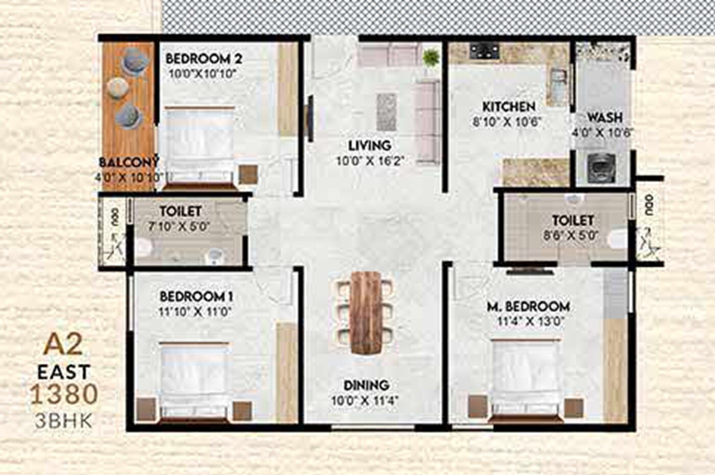 3 BHK 1380 Sq. Ft. Apartment