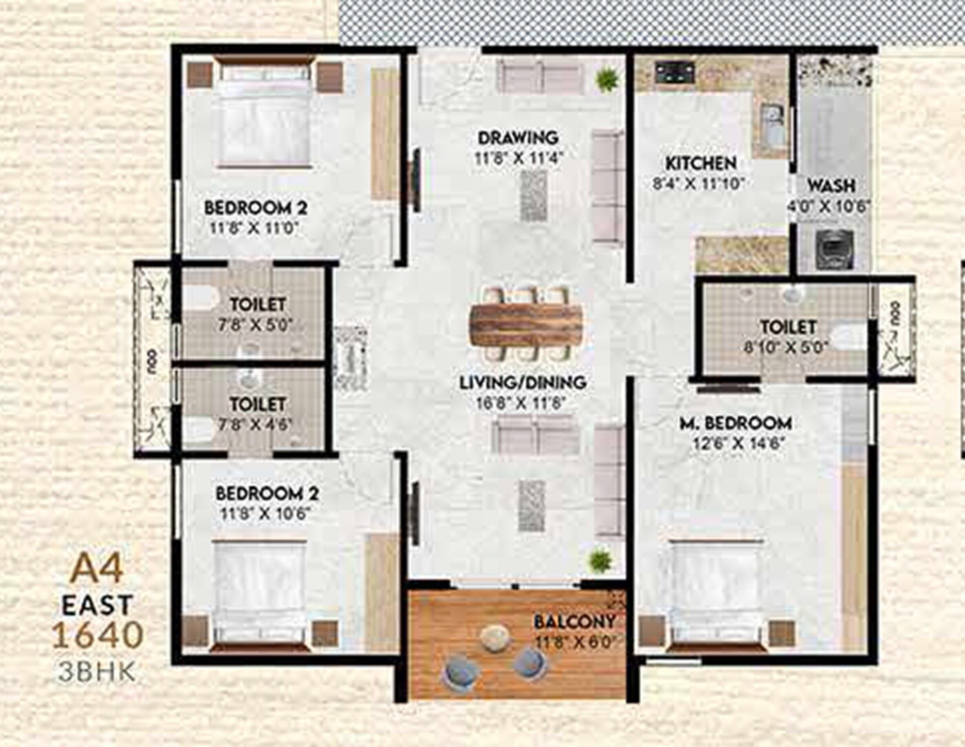 3 BHK 1640 Sq. Ft. Apartment