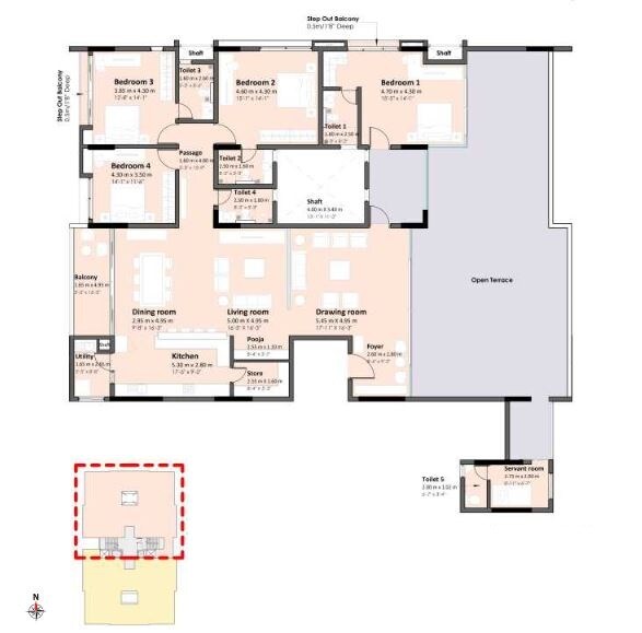 Floor plan of 4 BHK 3742 Sq. Ft. Apartment in Kumar Kino Platinum, Bangalore