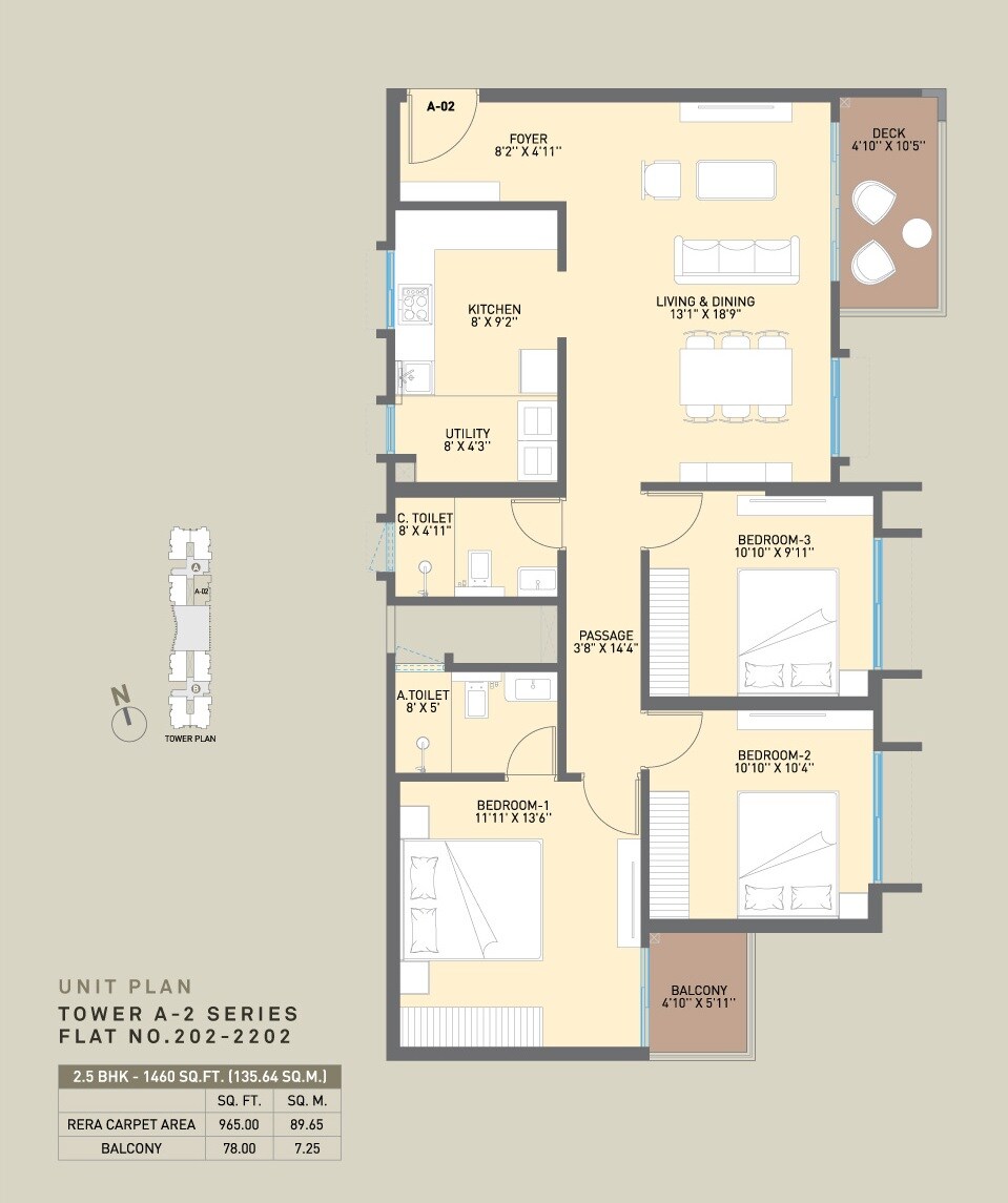 Floor plan of 3 BHK 1460 Sq. Ft. Apartment in Kumar Platina, Bangalore