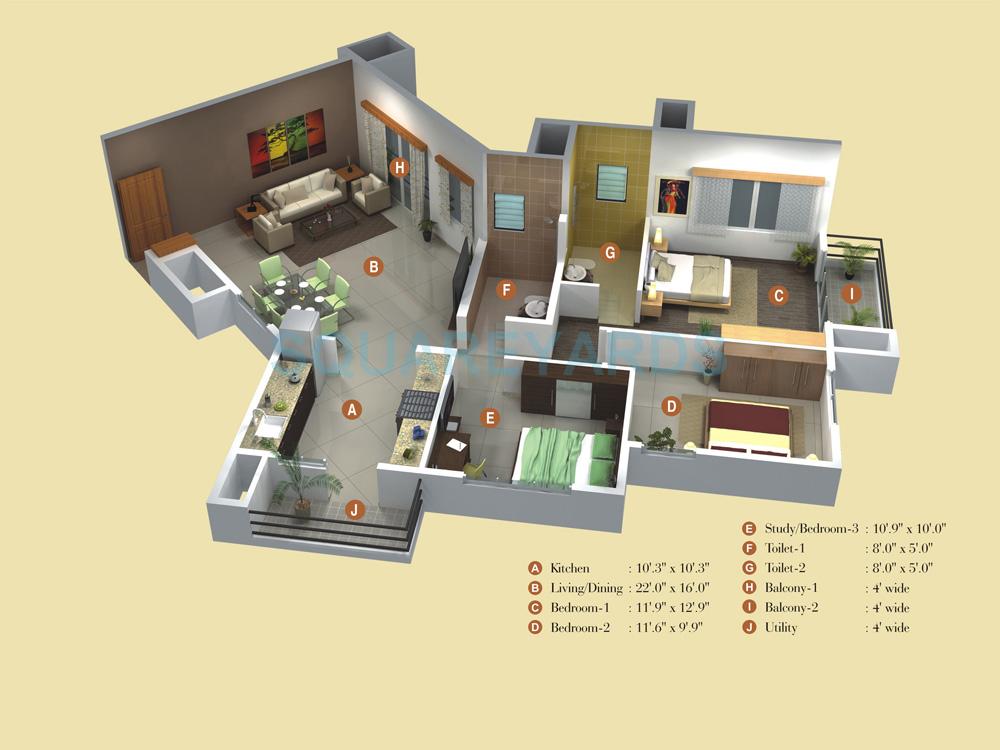 3 BHK 1375 Sq. Ft. Apartment