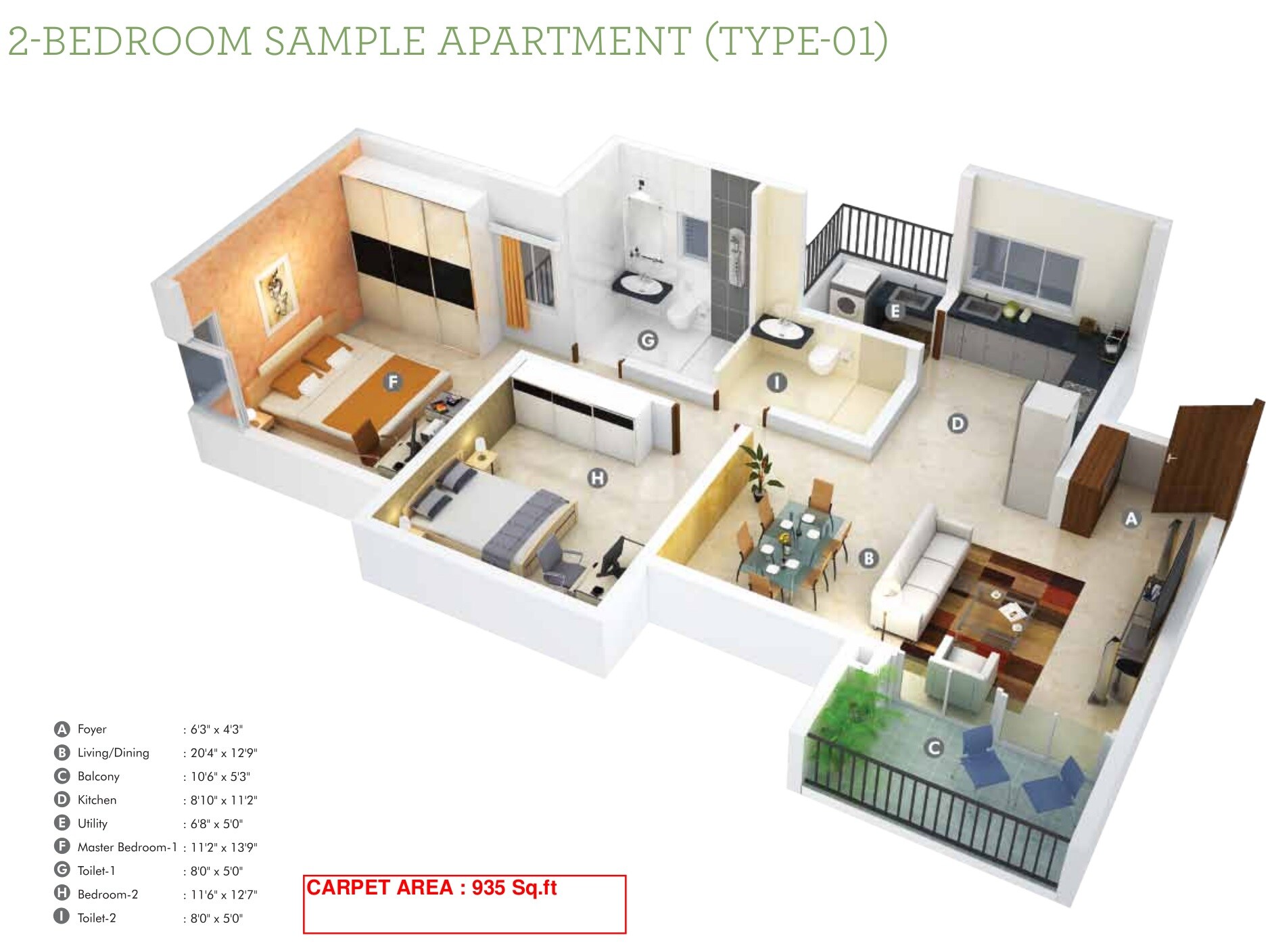 2 BHK 1265 Sq. Ft. Apartment