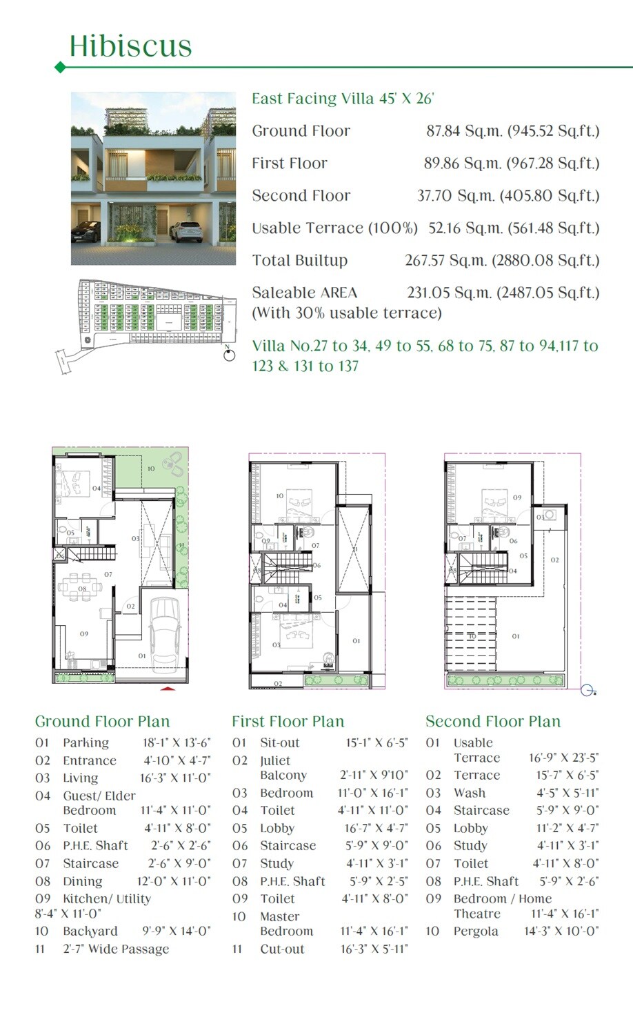 Floor plan of 4 BHK 2487 Sq. Ft. Villa in Kumari Nautilus, Bangalore