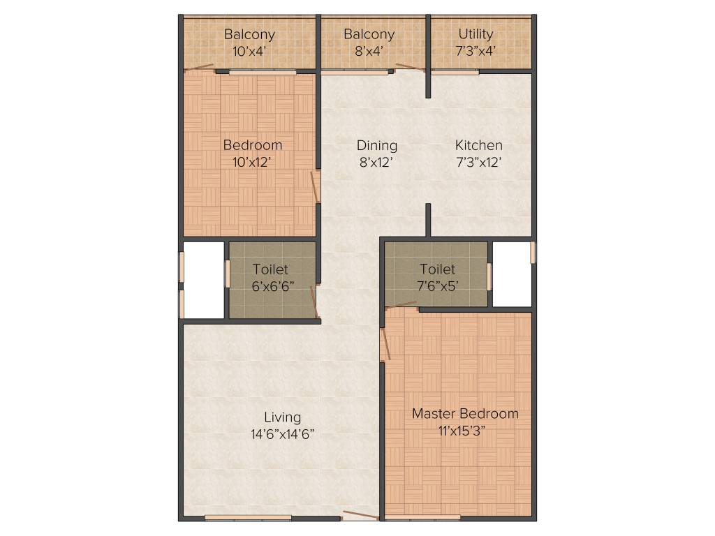 Floor plan of 2 BHK 1220 Sq. Ft. Apartment in KV Lakefront, Bangalore