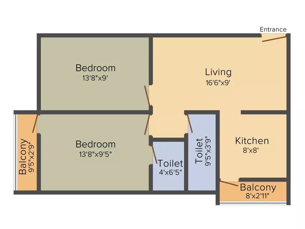 2 BHK 810 Sq. Ft. Apartment