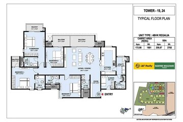  4 BHK Apartment at L&T Raintree Boulevard, Hebbal – for Rent