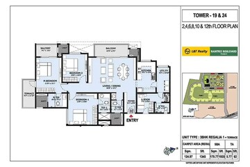 3 BHK Apartment at L&T Raintree Boulevard Phase 2, Hebbal – for Rent