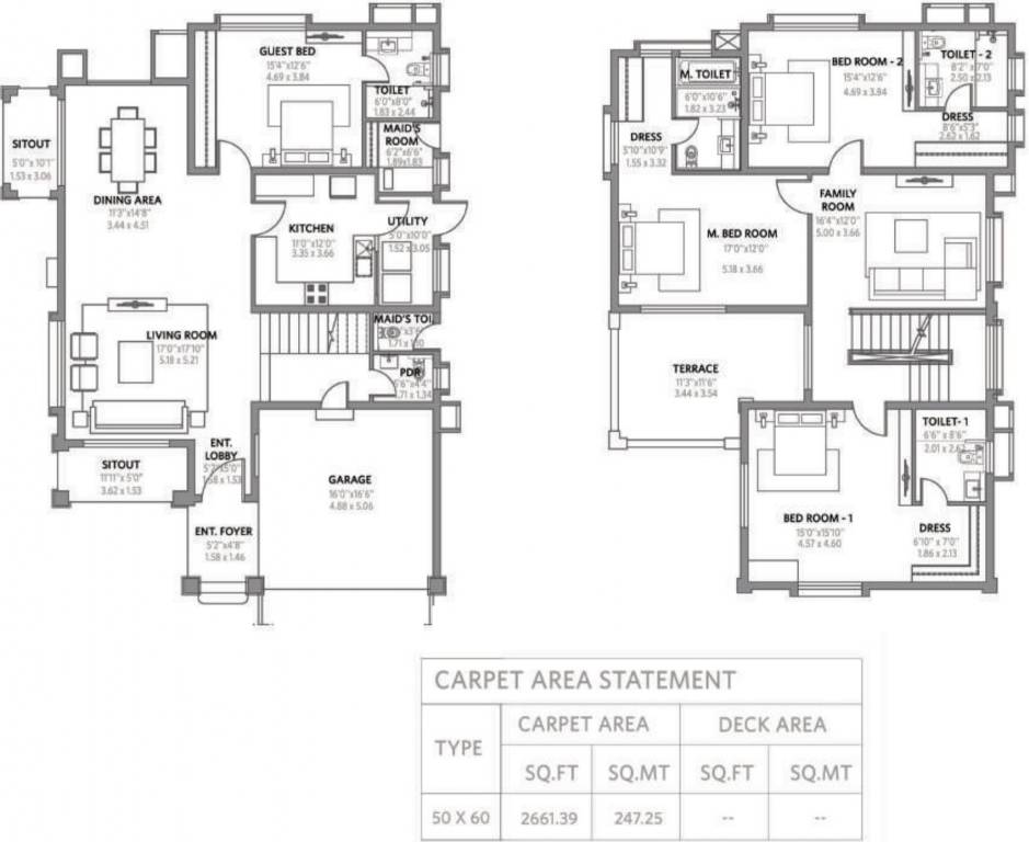 Floor plan of 4 BHK 2661 Sq. Ft. Villa in Lakepoint Villa Phase 1A, Bangalore
