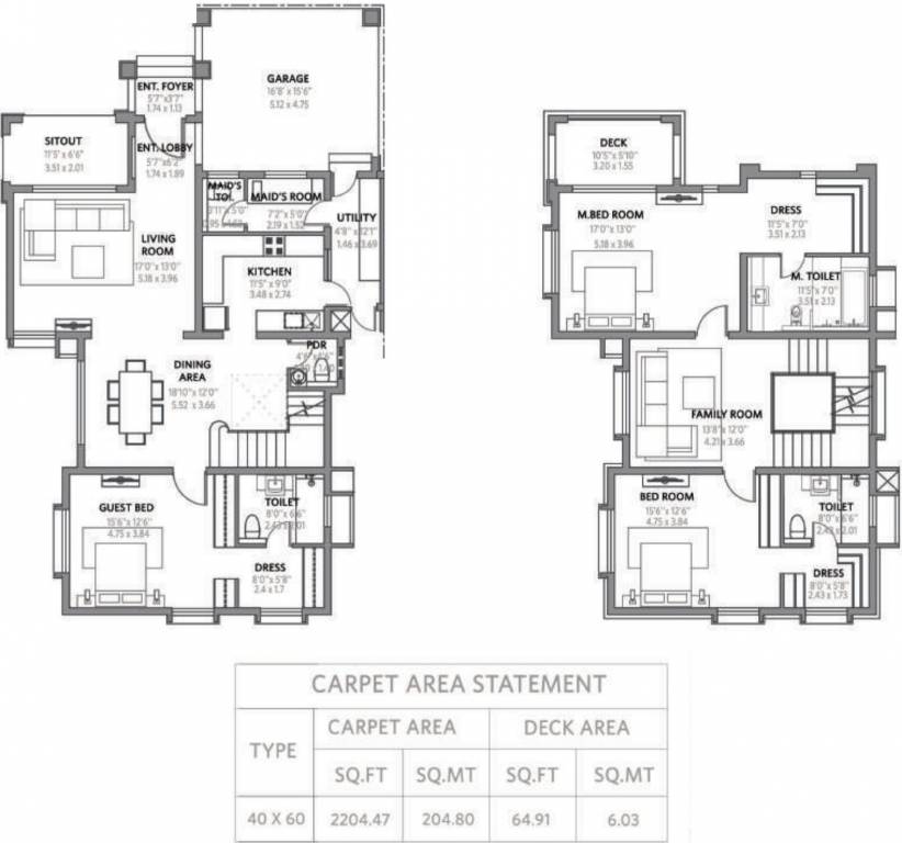 Floor plan of 3 BHK 2204 Sq. Ft. Villa in Lakepoint Villa Phase 1B, Bangalore