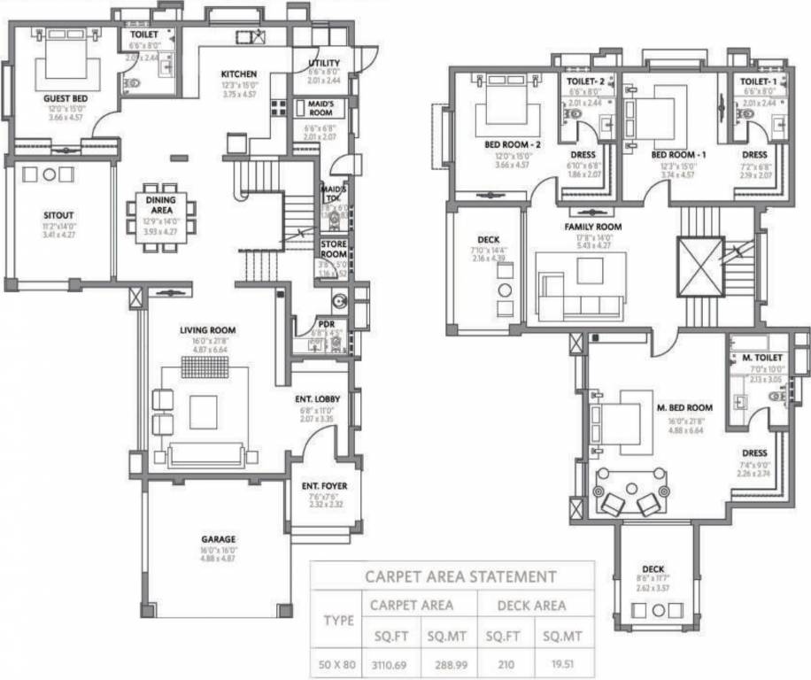 Floor plan of 4 BHK 3111 Sq. Ft. Villa in Lakepoint Villa Phase 1B, Bangalore