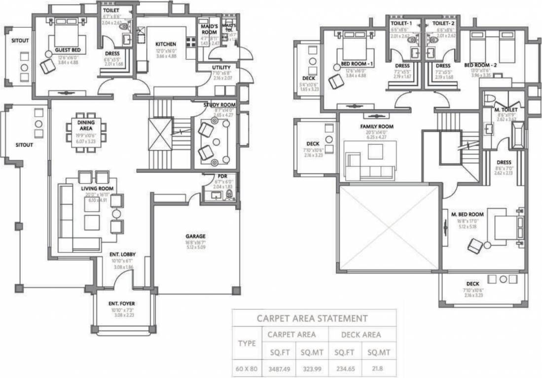 Floor plan of 4 BHK 3487 Sq. Ft. Villa in Lakepoint Villa Phase 1B, Bangalore