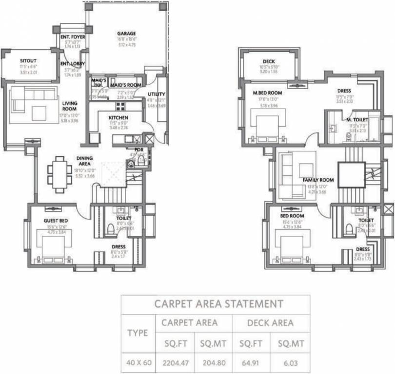 Floor plan of 3 BHK 2204 Sq. Ft. Villa in Lakepoint Villa Phase 1C, Bangalore