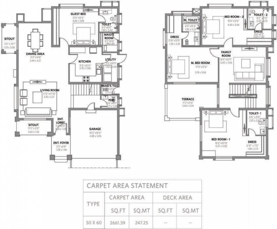 Floor plan of 4 BHK 2661 Sq. Ft. Villa in Lakepoint Villa Phase 1C, Bangalore