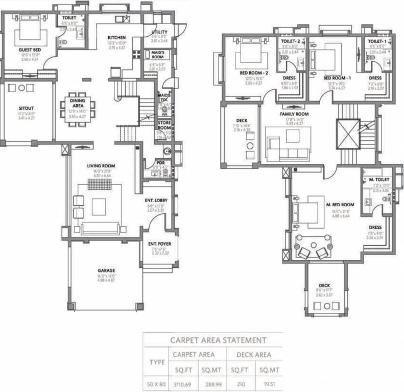 Floor plan of 4 BHK 3111 Sq. Ft. Villa in Lakepoint Villa Phase 1C, Bangalore
