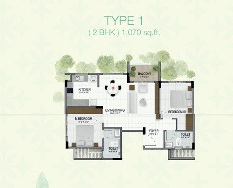 2 BHK 1070 Sq. Ft. Apartment