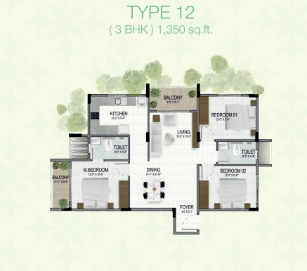 3 BHK 1350 Sq. Ft. Apartment
