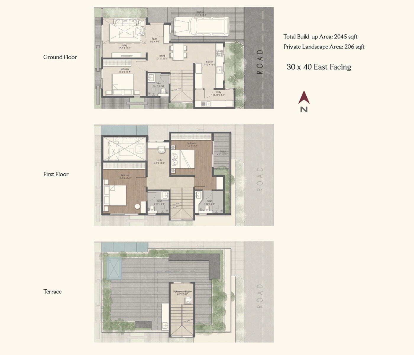 Floor plan of 3 BHK 2045 Sq. Ft. Villa in Land Capital Viha, Bangalore