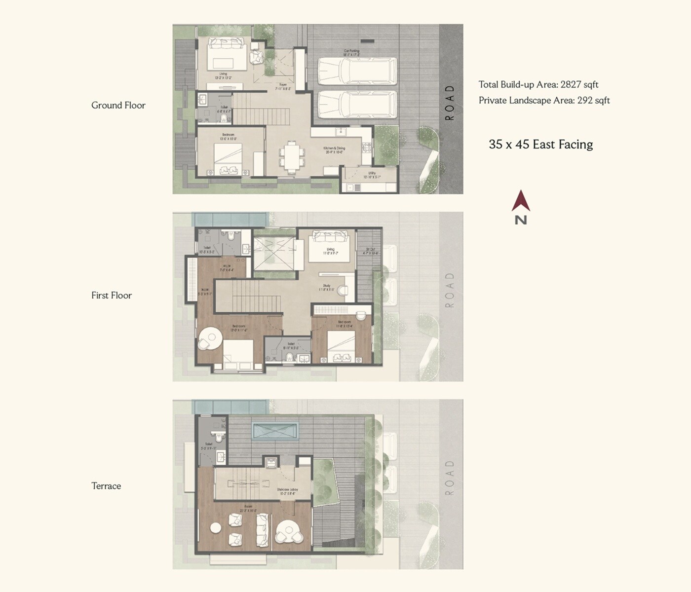 Floor plan of 4 BHK 2827 Sq. Ft. Villa in Land Capital Viha, Bangalore