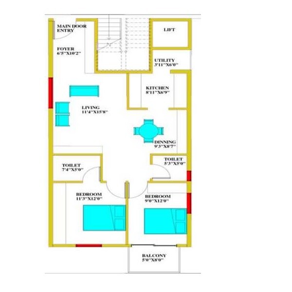 Floor plan of 2 BHK 1130 Sq. Ft. Apartment in Landstar Pinnacle, Bangalore