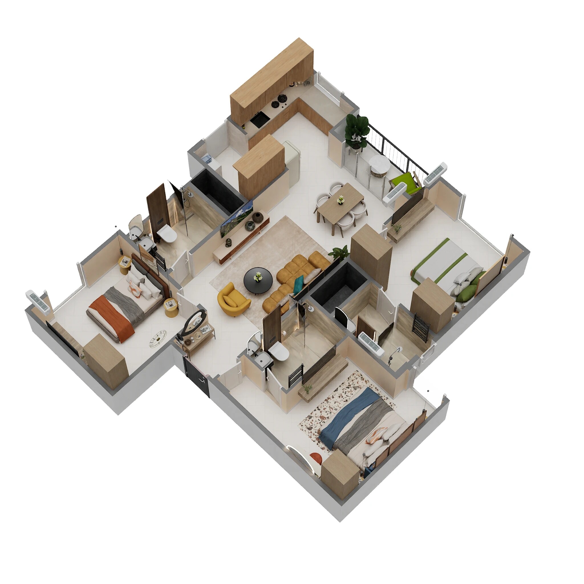 Floor plan of 3 BHK 1294 Sq. Ft. Apartment in Leafy Delight, Bangalore