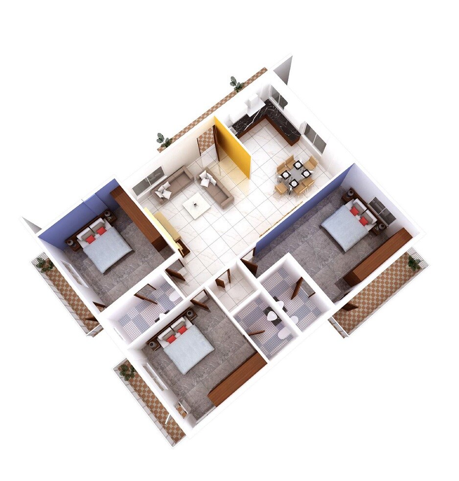 Floor plan of 3 BHK 2060 Sq. Ft. Apartment in Shreeshaila The Lebensraum, Bangalore